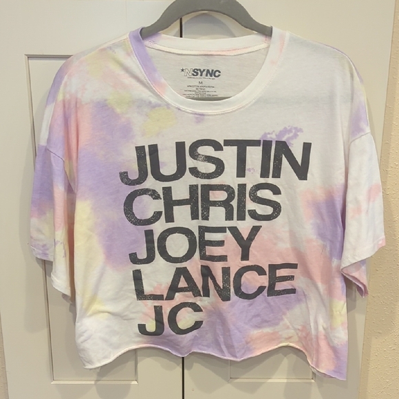 NSYNC Band Tee Dreamy Pink and Purple Tie-Dye Crop Top - Picture 1 of 4